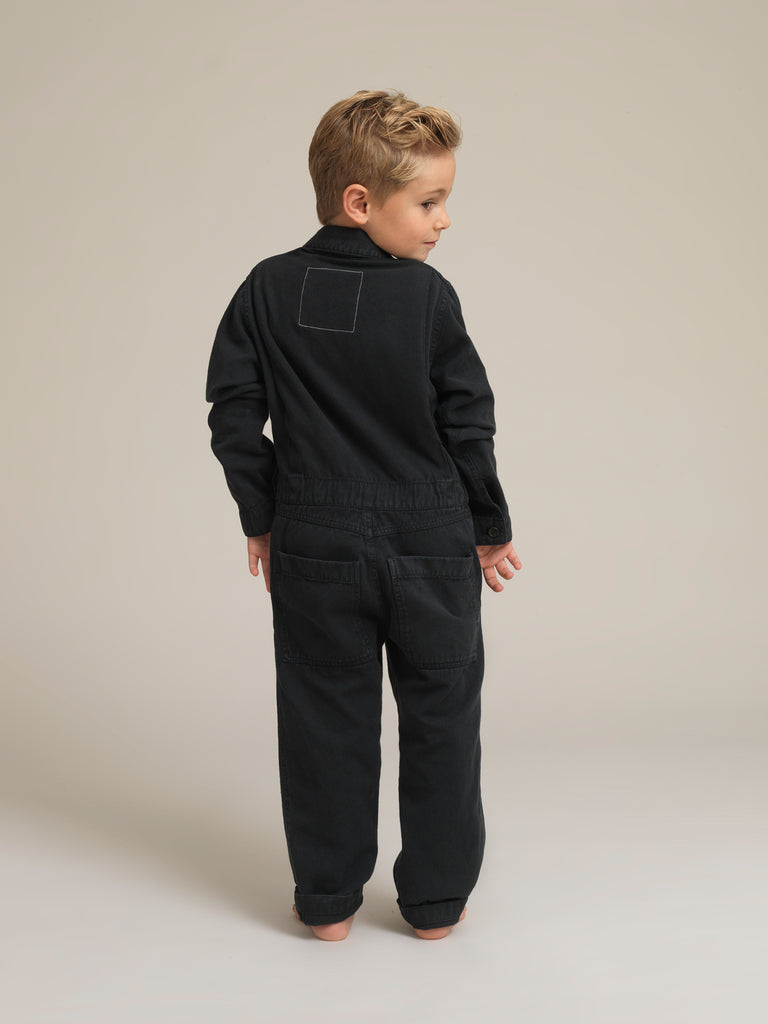 Toddlers' Black Twill Boilersuit