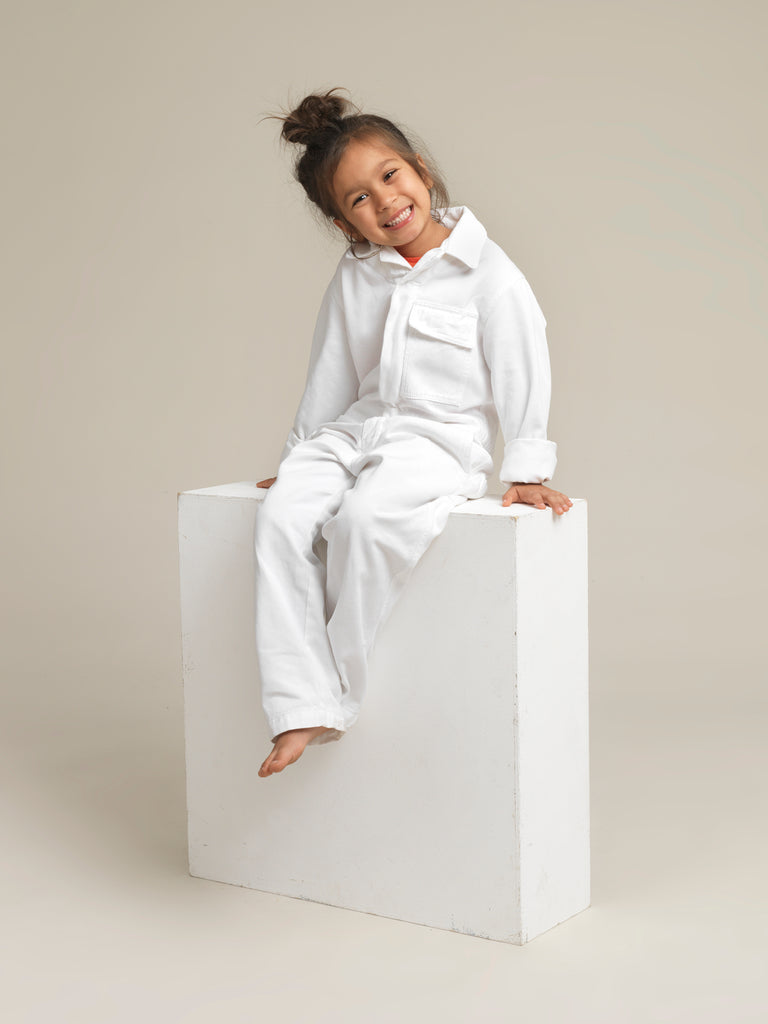 Toddlers' White Twill Boilersuit