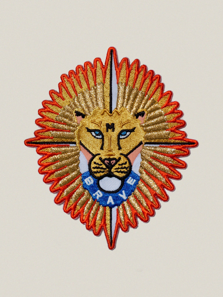 Small iron-on embroidered badge: Brave Lion