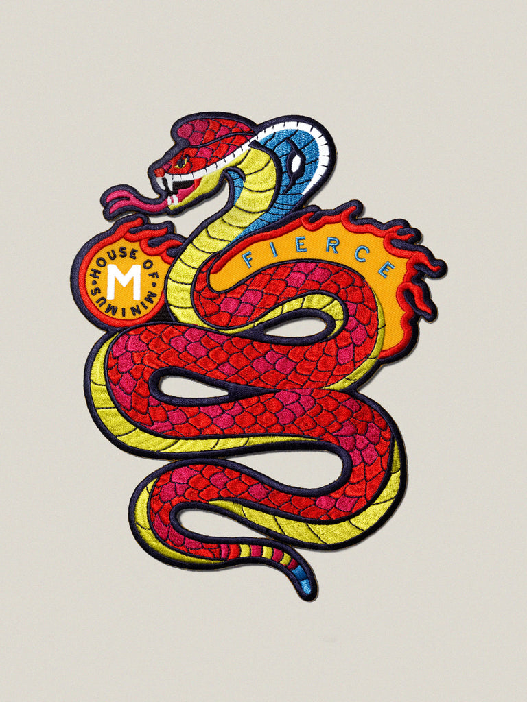 Large iron-on embroidered badge: Fierce Cobra