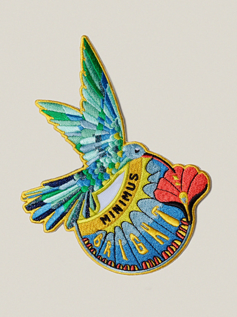 Small iron-on embroidered badge: Bright Hummingbird