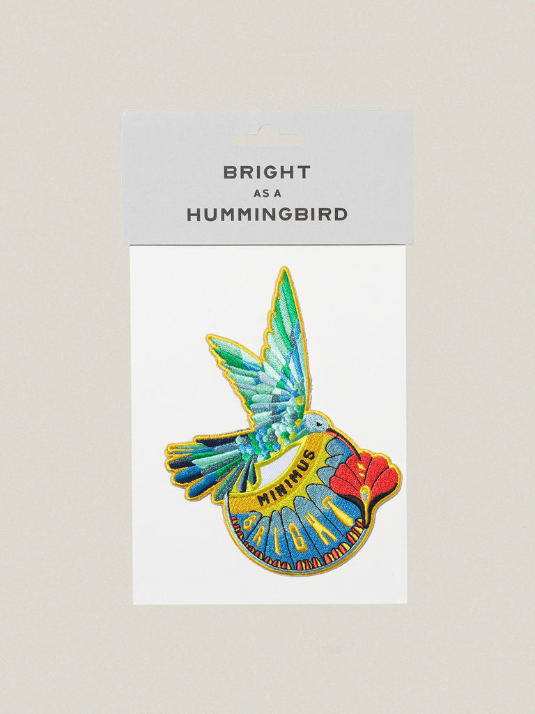Small iron-on embroidered badge: Bright Hummingbird