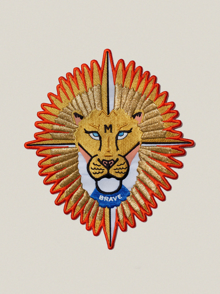 Large iron-on embroidered badge: Brave Lion