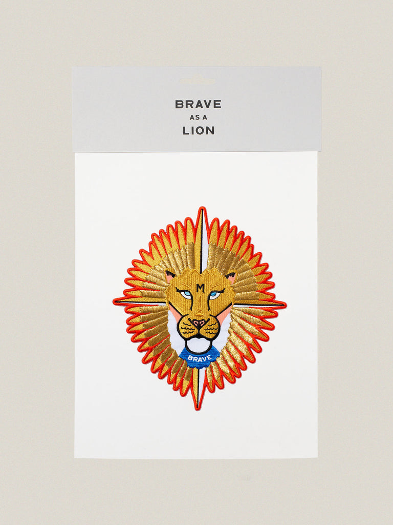 Large iron-on embroidered badge: Brave Lion
